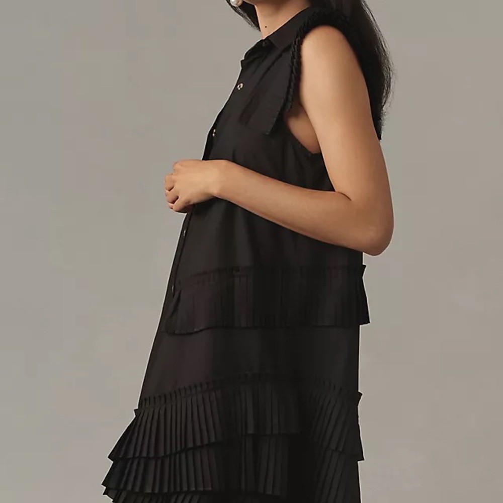 By Anthropologie Black ruffle sleeveless dress L Large - Picture 2 of 4